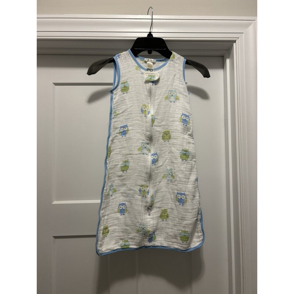 Angel Dear Infant One Size Zip Up Sleep Sack Muslin White Sleeveless Owl Print